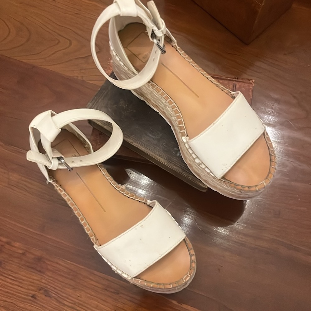 Dolce Vita Larita Leather Espadrilles Platform Sandals Shoes White - Picture 3 of 16